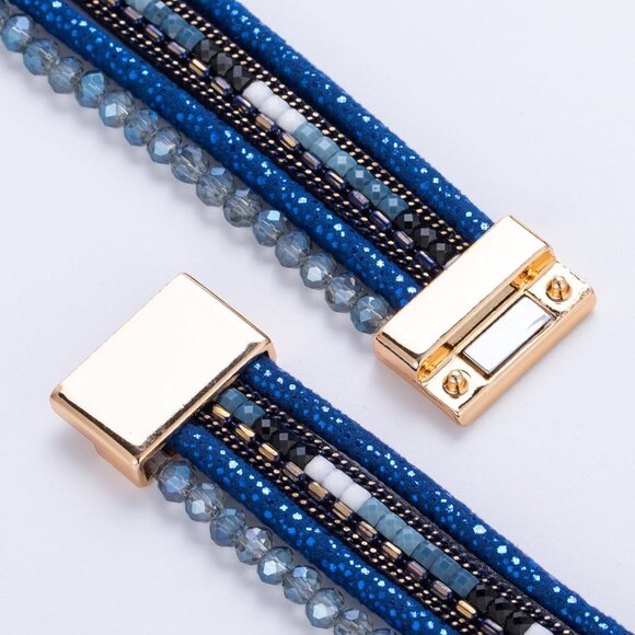 Leather Wrap Bracelet Crystal Beads Boho Cuff Stone Charm Jewelry Women - Picture 5 of 6